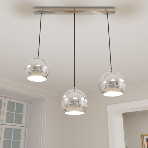 Licht-Erlebnisse Hängeleuchte Küche, 3-flammige E27 Pendelleuchte, Esstischlampe Metall, Chrom, Esszimmerleuchte, L:65 cm, Wohnzimmer, Esszimmer, Küchenleuchte Modern