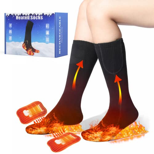 Beheizbare Socken,5V/5000mAh Beheizte Socken Herren Damen Fußwärmer Heizsocken mit 4 Einstellbarer Temperatur,Fusswärmer Elektrisch Warme Socken für Winter Outdoor Camping Angeln Wandern (L)