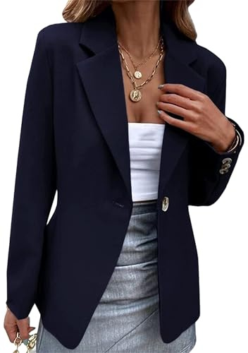 EFOFEI Donne Abiti di Colore Solido Open Front Manica Lunga Vestito Light Office Giacca Slim Fit Manica Lunga Blazer Blu Scuro M