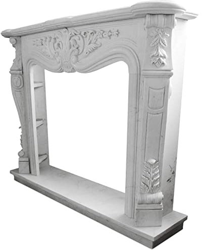 Marco de mármol blanco de Carrara para chimenea de pared, decoración Luis XVI White Italian Marble Fireplace L.150 cm