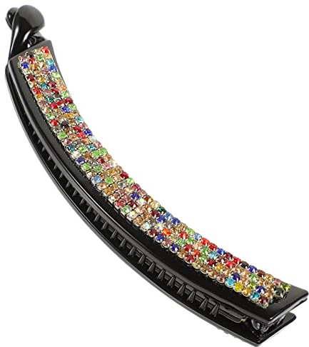 FRCOLOR Bananenspange Mit Farbigen Strasssteinen Vertikale Haarspange Für Dünnes Haar Damen Haarschmuck Große Haarklammer Für Alltag Und Festliche Anlässe