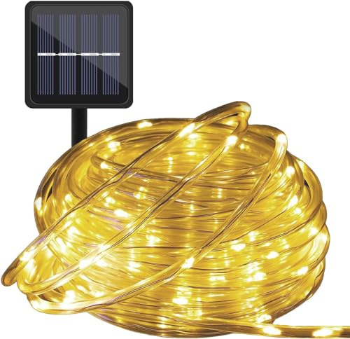 Solar String Lights Outdoor Waterproof, 22M/72Ft 200 LED Solar Rope Lights, Fairy Patio Waterproof Tube Lights with 8 Modes for Lawn, Garden, Yard, Wedding, Party, Christmas Tree (Warm Light)