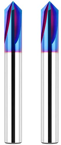 EANOSIC 2PCS 90 Degree V Bit 1/4 Shank, Carbide CNC Chamfer End Mill, 4-Flute V Groove Router Bit with Blue Nano Coating for Wood CNC Engraving Carving