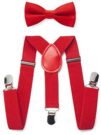 NANXJIUR Juego de Pajarita Con Tirantes Elásticos Para Niños, Clips Fuertes, Ajustables de 1 a 8 Años, Rojo, S