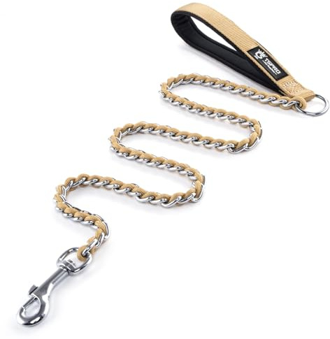 TSPRO Metall‑Hundeleine aus Edelstahl mit Weichem Griff, Länge 110 cm | Langlebige Hundeleine, Verstellbar für Mittelgroße und Große Hunde, für Spaziergänge, Laufen & Training, 8 Farben