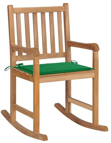 ZEYUAN Schaukelstuhl mit Grünem Kissen, Sessel Wohnzimmer, Schaukelsessel, Stillsessel, Schwingsessel, Ohrensessel, Tv Sessel, Relaxsessel, Rocking Chair, Massivholz Teak