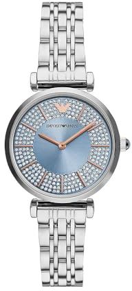 Emporio Armani Watch for Women, 32mm Zweizeiger-Quarzwerk mit silberfarbenem Edelstahlarmband