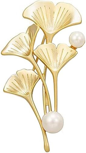 Metall Ginkgo Blatt Anstecknadel Perle Blatt Brosche Gold Pflanze Blatt Corsage Vintage Brosche Pin Kreative Perle Bouquet Ansteckbrosche Geeignet für Hochzeit Bankette und Partys