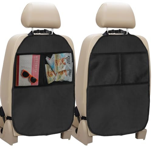 Ulanox 2 Stück Rückenlehnenschutz Auto Kinder Kick-Matte mit Netztaschen, Autositzschoner Auto Organizer Kinder 68 x 43cm, Autositz Organizer zum Aufbewahren von Kinderspielzeug, Kindersachen