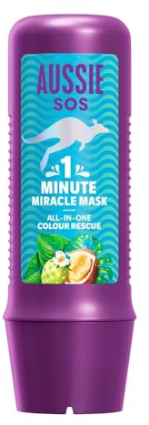 Aussie SOS 1 Minute Miracle All In One Colour Rescue Mascarilla 250ml. Nutre Intensamente El Pelo Seco Y Teñido. Más Brillo, Luz Y Suavidad, Para Un Pelo Liso, Suave E Hidratado
