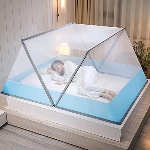 Moskitonetz für Bett, Reise-Moskitonetz, tragbares faltbares Moskitonetz für/Einzelbett/Kingsize-Bett, Baldachin, Schlafzimmer, Fliegengitter, blau, 135 x 190 x 80 cm