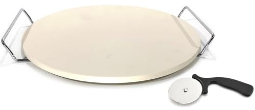 Pietra refrattaria cm 33 per forno pizza con supporto per servire a tavola fino 800 gradi con tagliapizza in acciaio omaggio