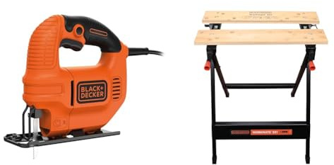 BLACK+DECKER KS501-QS, Sierra de Calar 400 W, velocidad de 3000 Carreras/Minuto & WM301-XJ Banco de Trabajo WORKMATE, Sistema de Doble Manivela, Función Plegable
