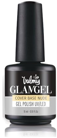 GLAMGEL VALMY Mega Base Cover para Esmalte Semipermanente - Capa Rubber extra fuerte para proteger uñas débiles y quebradizas - 15 ml - Color Nude (Beige/rosa)