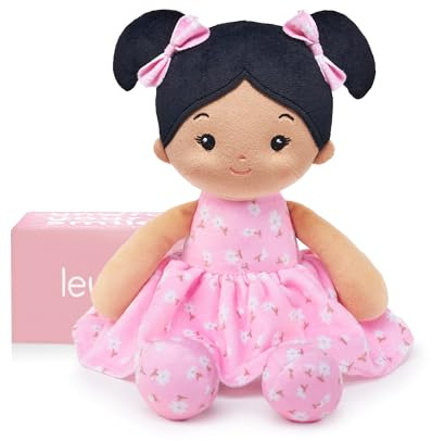 LeyaDoll mjuk tygdocka (32 cm), födelsedag & dopgåva för flickor – kärleksfull babyleksak 0–3 år – min första skyddsängel – Florabelle-Girl– Rosa-Tanned