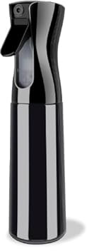 Botella de spray de agua de 300 ml, botella vacía de niebla fina continua, pulverizador de niebla fina para cabello rizado, limpieza de plantas de peluquería y peluquería (negro) paquete de 2