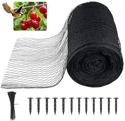 mychoiii Bird Netting for Garden 20 x 30 FT, Heavy Duty 3/8 Woven Mesh Garden Netting with 12 Stakes, HDPE Anti Bird Net for Fruit Trees Vegetables Blueberry Deer Poultry, Black