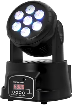 MEHOOSPVN Moving Head Bühnenlicht LED 7x10W DMX RGBW Professioneller Mini Moving Head Spot Beam 4 in1 Strobe Beleuchtung Effekt für DJ Disco Halloween Club Hochzeit Home Party KTV, Konzerte, Bars