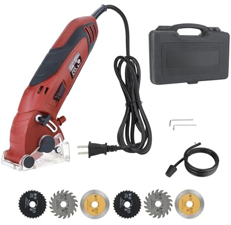Corded Mini Circular Saw, 400W 110V 3400RPM Multifunction Handheld with 6 Blades Max Cutting Depth ½ Inch, Compact Small Circular Saw for Wood Drywall Tile PVC Pipe Soft Metal