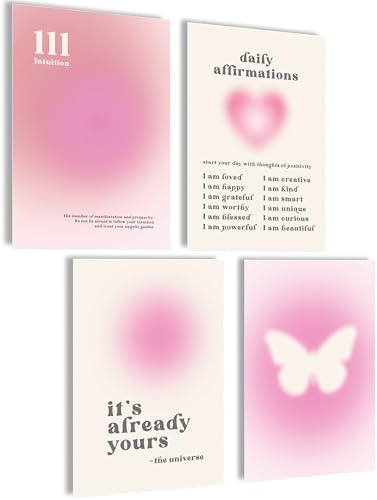 Aura Poster Set Bilder Body Mind Soul Heart Aesthetic Style Preppy Room Decor Y2K Ästhetik Yoga Gesetz der Anziehung Manifestation (Aura Affirmations, Posterset 4x A4 (21x30cm) | ohne Rahmen)