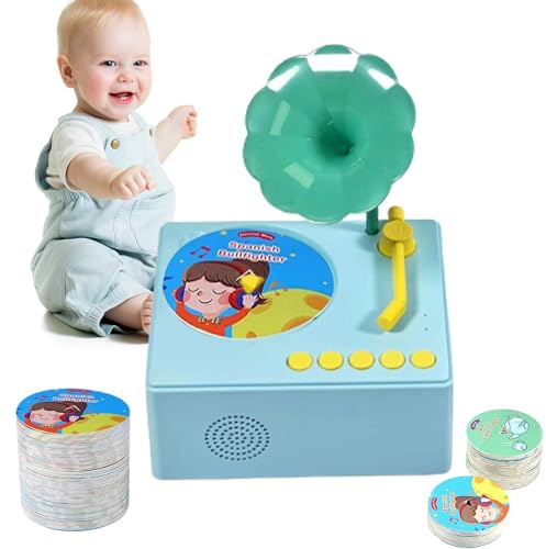 BommFu Gramophone Musical pour, Jouet sonore Gramophone | Jouet Musical phonographe pour l'éducation précoce avec 96 Cartes | Boîte à Musique préscolaire pour de 3 à 6 Ans, Jouet de Tourne-Disque