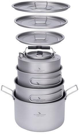 Boundless Voyage Titan Camping Kochgeschirr Mess Kit Faltbares Kochtopf-Set und Wasserkocher für Rucksackreisen, Outdoor, Picknick, Wandern, Reisen, BBQ Ti2109C+Ti3100D