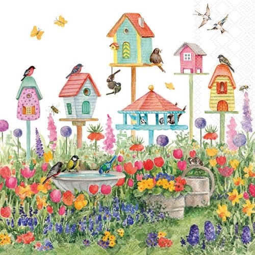 Ambiente Serviette Vogelhäuser im Garten 20 Stk. 33x33 cm Papier Frühling Dekoration einseitig bedruckt für DIY-Designs und Decoupage