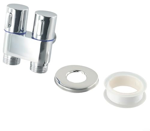 Yhenlovtt Doppelsteuerungs-Winkelventil, G1/2, 2,5 cm, zwei Ausgänge, Doppelsteuerung, Waschmaschinen-Wasserhahn, Absperrventil