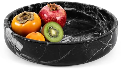 EARTHEN CRAFTS Bol de service en marbre 20,3 cm Noir fait main Bol à fruits pour décoration de table – Idéal pour salades, bol à pop-corn pour comptoir de cuisine - Décor moderne