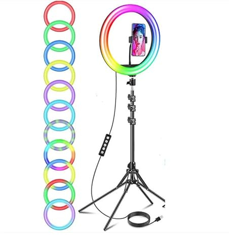 V-VAPE 12'' RGB Ring Light with Tripod Stand Tall 177cm/70'' FOR Makeup YouTube, Floor/Desk USB Halo Lamp