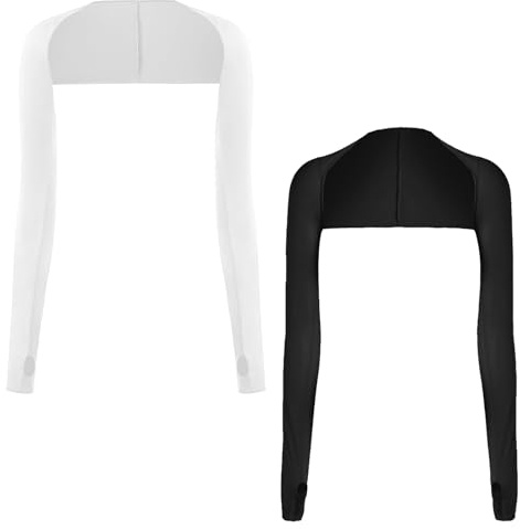 APOMOONS 2 Piezas Protección Uv Mangas para Brazos, Bolero Mujer con Agujeros para los Dedos, Protección Solar Enfriamiento Puños de Brazo, Negro Blanco