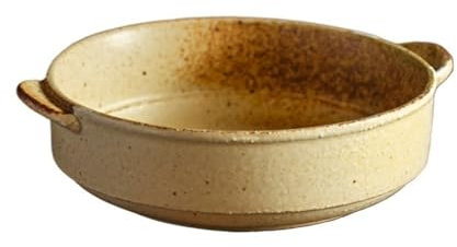 bandeja de horno de cerámica Plato hondo pequeño de cerámica rugosa con doble oreja, plato for hornear en microondas, tazón de desayuno, ensaladera de frutas en forma de horno, plato de postre for té
