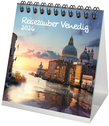 Seelenzauber Reisezauber Venedig Tischkalender 10cm x 10cm für 2026 Urlaub Mediterran Italien Gondel Rialto