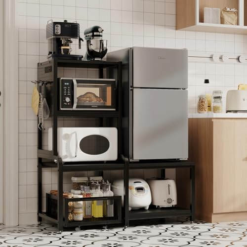Mini support de réfrigérateur avec rangement, mini armoire de réfrigérateur, étagère de boulangers avec prise de courant, armoire à café, four à micro-ondes avec panier de grande capacité pour dortoir