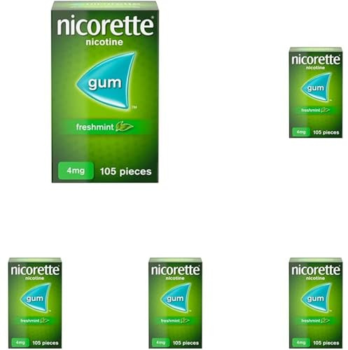 Nicorette Freshmint 4mg Gum (105 Pieces), Discreet and Fast-Acting Stop Smoking Aid to Ease Cravings, Nicotine Gum with Pleasant Freshmint Flavour (Pack of 5)