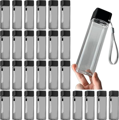 PQHIQ 30 Pcs Water Bottle Bulk Plastic Sports Water Bottles for Kids Adults Reusable Leak Proof Portable Drink Container Large for School Classroom Travel Camping Fitness Office (Black, 500 ml)