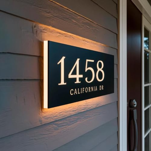 Targhetta con numero civico a LED, illuminata, in acciaio inox e acrilico, impermeabile, per casa, appartamento o ufficio