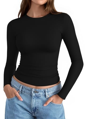 ALGALAROUND Women's T-Shirts Long Sleeve Tops Crew Neck Tight Shirt Fitted Ladies Top Going Out Basic Sexy Shirt Winter Tee Clothes
