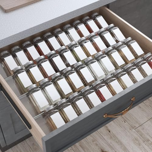 Antimbee Gewürz Organizer Schublade 4 Etagen, 4 Stück Gewürzregal Schublade Organizer Acryl, Kombinierbarer Gewürzgläser Schublade, Spice Rack Drawer Ausziehbar von 33 cm bis 66 cm(ohne gläser)