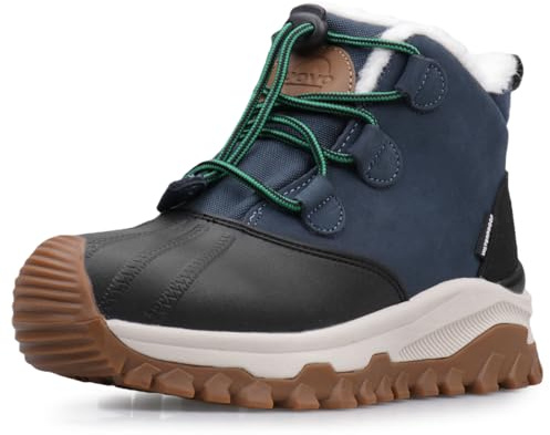 UOVO Kids Winter Boots Boys Girls Waterproof Leather Snow Boots Warm Outdoor Boots with Fur Lining Anti-Slip Sole Blue Size 5.5UK 38.5EU