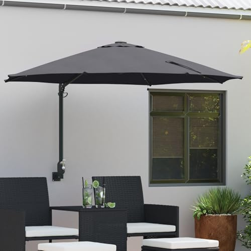 Wall-mounted Garden Parasol with LED Lights, Cantilever Design, Adjustable Tilt, UV-Resistant Polyester, Patio Umbrella, Outdoor Use, Anthracite, 248 cm