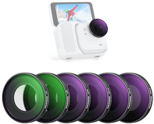 NEEWER ND Filter Set Compatible with Insta360 GO Ultra (UV/CPL/ND8/ND16/ND32/ND64), Screw On Circular Polariser Neutral Density Lens Filter, HD Optical Glass Action Camera Accessories, FL-C53