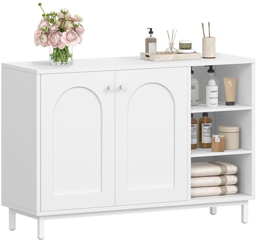 Hzuaneri Meuble Salle de Bain, Meuble de Rangement, Armoire Salle de Bain, Placard Rangement avec 2 Portes, Compartiment Ouvert, Salle de Bains, Le Salon 35 x 100 x75 cm, Blanc SC10203W