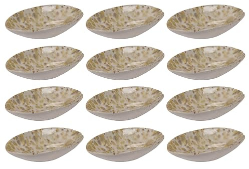 Creative Co-Op Stoneware Oval Dishes in Reactive Glaze, Cream and Green, Set of 12