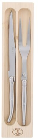 Jean Dubost Laguiole 2-Piece Carving Set, Stainless Steel Handles - Rust-Resistant Stainless Steel - Includes Wooden Tray - Made in France