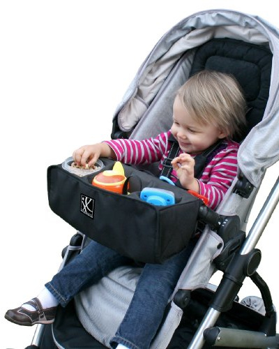 J.L. Childress Food 'N Fun Universal Stroller Snack Tray - Cup Holder, No-Throw Strap, Toy Loops - Removable Stroller Snack Tray - Black