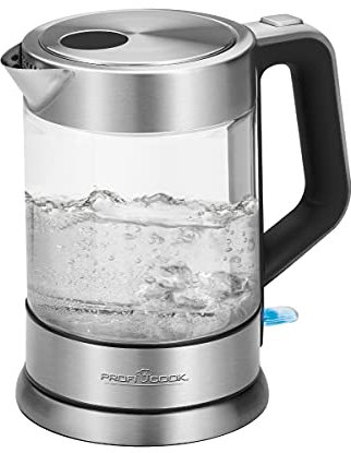 ProfiCook PC-WKS 1107 G Edelstahl-Glas-Wasserkocher, 1,5 L, 2200 W maximal, Edelstahlheizelement, Stahl, Inox