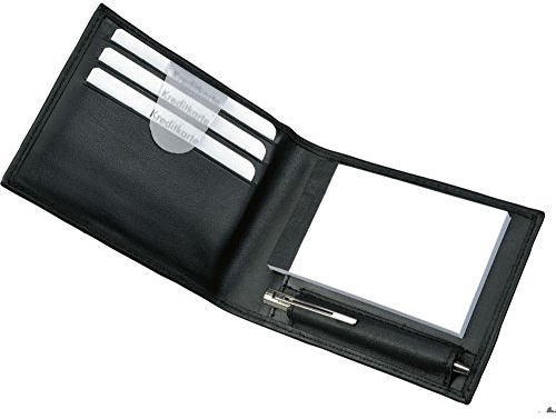Alassio 43035 - Notizblock-Etui Gubbio aus Nappaleder, Mäppchen in schwarz, Etui ca. 11 x 8 x 2 cm, Ledermäppchen mit A8 Notizblock, 3 Einschubfächer und Minikugelschreiber Metall