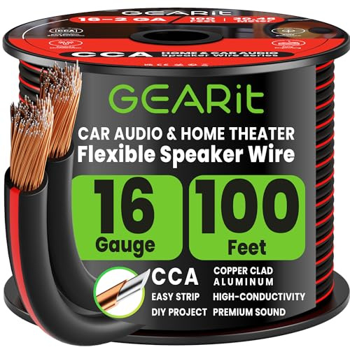 GEARit 2x1.5mm² Speaker Cable 30.48m / 100ft, Flexible 16AWG Speaker Wire with Polarity Markings, Twin Core CCA Audio Cable for In-Wall Home Cinema, Car Audio Stereo, HiFi Surround Sound(Black) | Black Speaker Wire 16 Gauge with Foot Markers,Polarity Marked,16 AWG Speaker Wires for DIY Installations(CCA,Black)