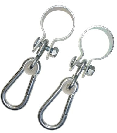 Danto® Set di 2 ganci a collare, Ø a scelta, gancio per altalena, morsetti a battente, ganci ad angolo per porte con moschettone zincato, per tubi o legni rotondi, 66051, argento, 5 cm